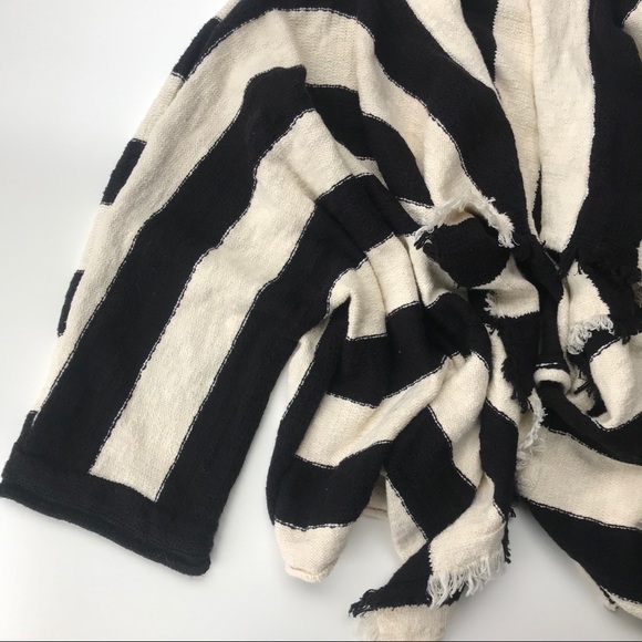 Anthro moth black and white stripe fringe cardigan - Picture 7 of 8